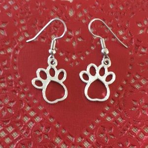HAND CRAFTED Paw Earrings Silver Toned Pierced